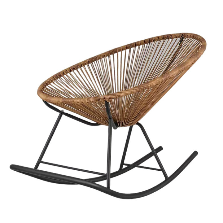 Chaise berçante traditionnelle vintage ovale en métal et rotin sans accoudoirs pour salon 