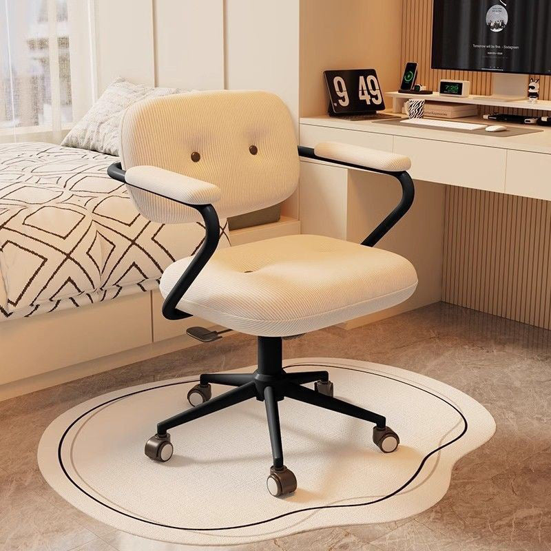 Modern Minimalist Liftable Movable Adjustable Square Corduroy Stainless Steel Foam Desk Chair Backrest Armrests For Bedroom