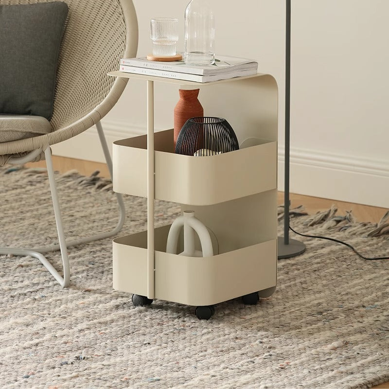 Modern Minimalist Movable Square Carbon Steel End Table 3-Tier For Living Room