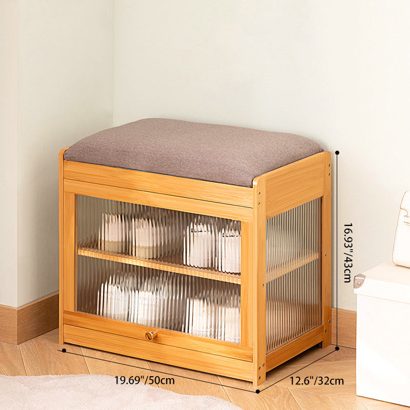 Contemporary Simplicity Square Cube Fabric Acrylic Bamboo Medium Density Fiberboard Flip Door Sitting Shoe Storage 2 - Tier For Entryways