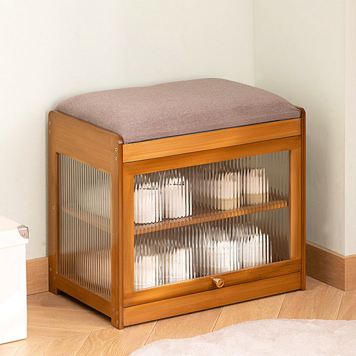 Contemporary Simplicity Square Cube Fabric Acrylic Bamboo Medium Density Fiberboard Flip Door Sitting Shoe Storage 2 - Tier For Entryways