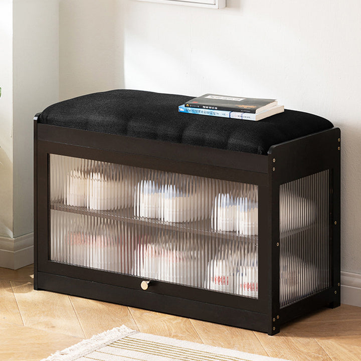 Contemporary Simplicity Square Cube Fabric Acrylic Bamboo Medium Density Fiberboard Flip Door Sitting Shoe Storage 2 - Tier For Entryways