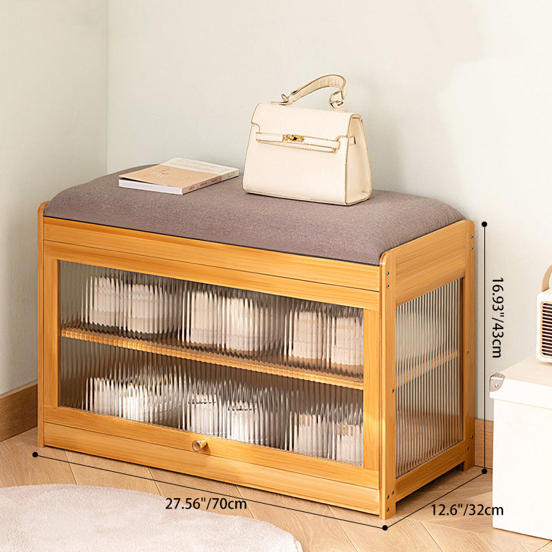Contemporary Simplicity Square Cube Fabric Acrylic Bamboo Medium Density Fiberboard Flip Door Sitting Shoe Storage 2 - Tier For Entryways