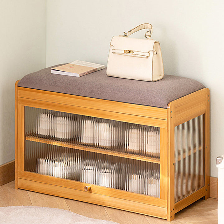 Contemporary Simplicity Square Cube Fabric Acrylic Bamboo Medium Density Fiberboard Flip Door Sitting Shoe Storage 2 - Tier For Entryways