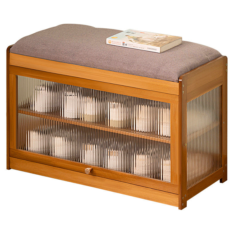 Contemporary Simplicity Square Cube Fabric Acrylic Bamboo Medium Density Fiberboard Flip Door Sitting Shoe Storage 2 - Tier For Entryways
