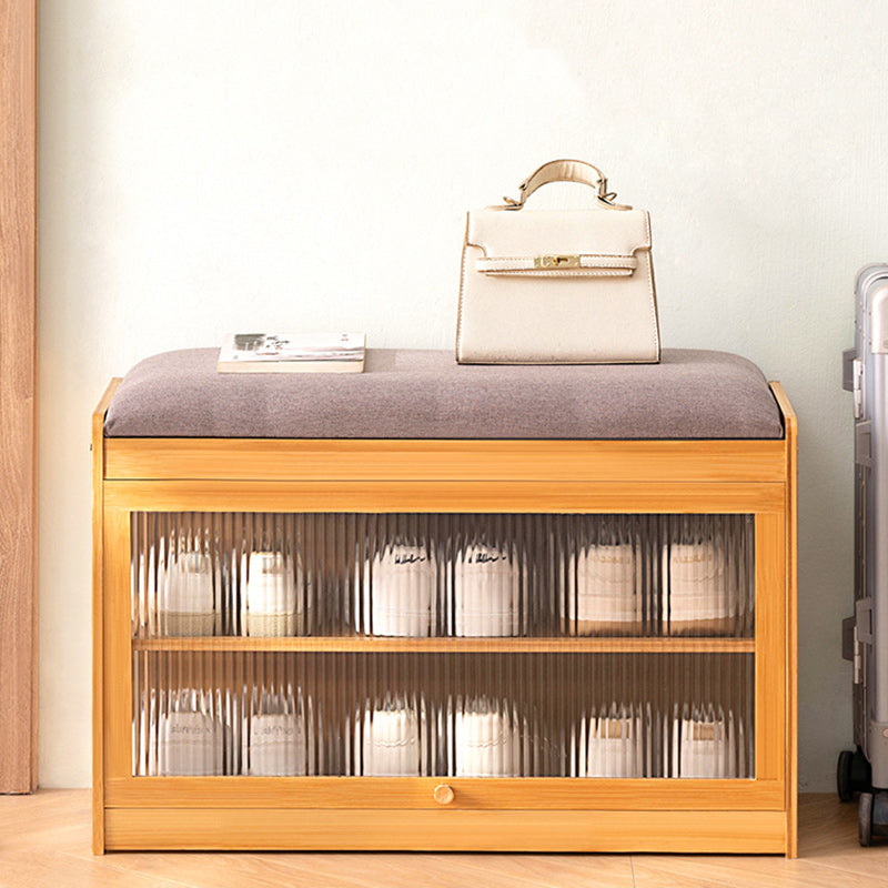 Contemporary Simplicity Square Cube Fabric Acrylic Bamboo Medium Density Fiberboard Flip Door Sitting Shoe Storage 2 - Tier For Entryways