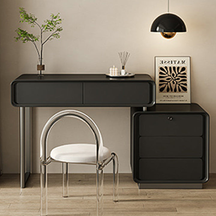 Tocador de maquillaje moderno minimalista rectangular de madera contrachapada y acero inoxidable con 5 cajones para dormitorio 