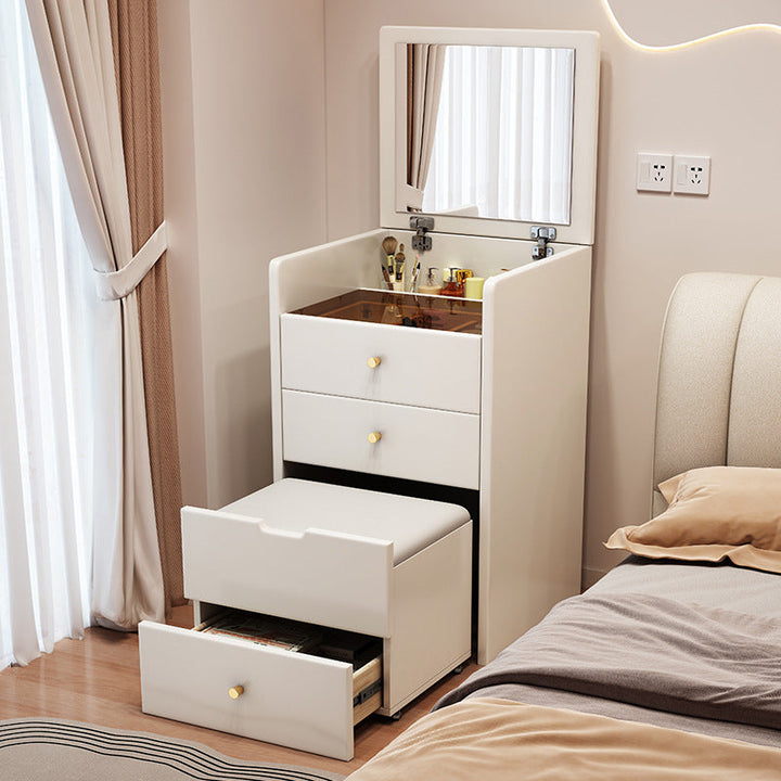 Simplicité moderne Coiffeuse en bois et cuir artificiel à 2 tiroirs pour chambre 