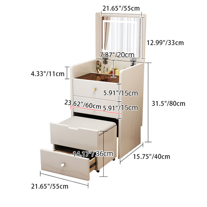 Simplicité moderne Coiffeuse en bois et cuir artificiel à 2 tiroirs pour chambre 