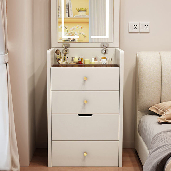 Simplicité moderne Coiffeuse en bois et cuir artificiel à 2 tiroirs pour chambre 