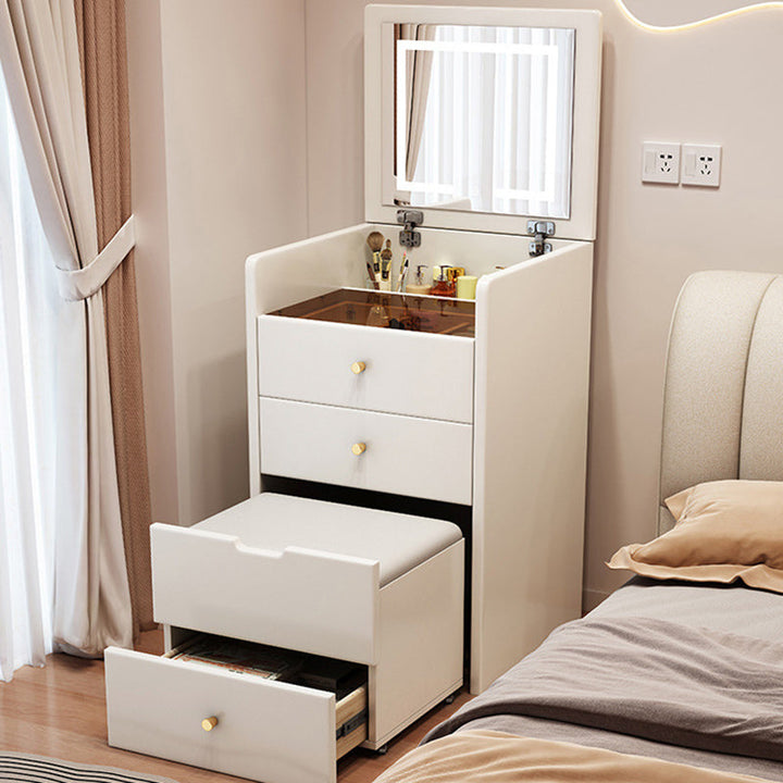 Simplicité moderne Coiffeuse en bois et cuir artificiel à 2 tiroirs pour chambre 