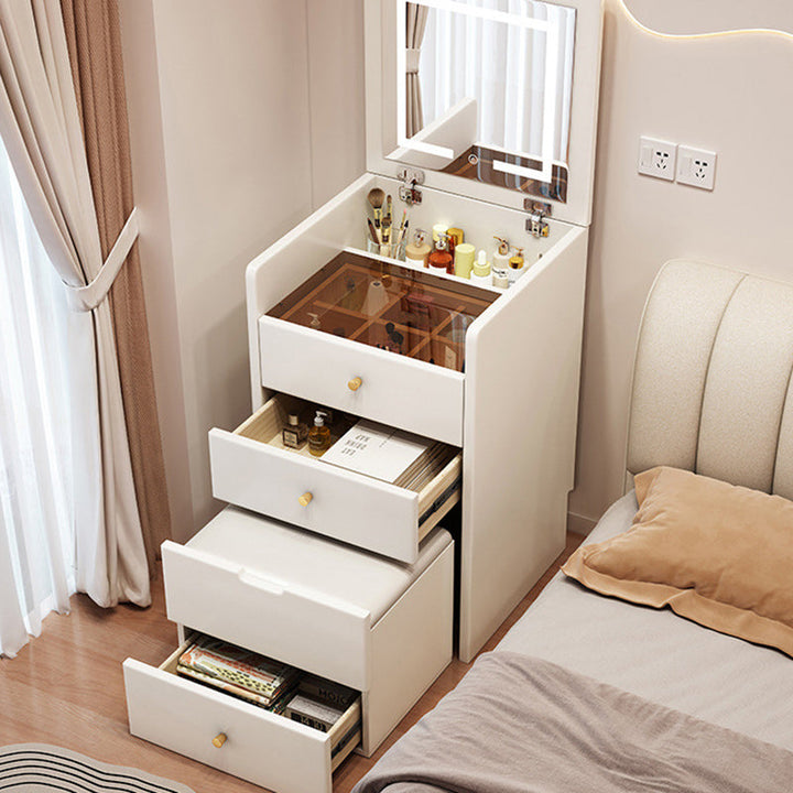 Simplicité moderne Coiffeuse en bois et cuir artificiel à 2 tiroirs pour chambre 