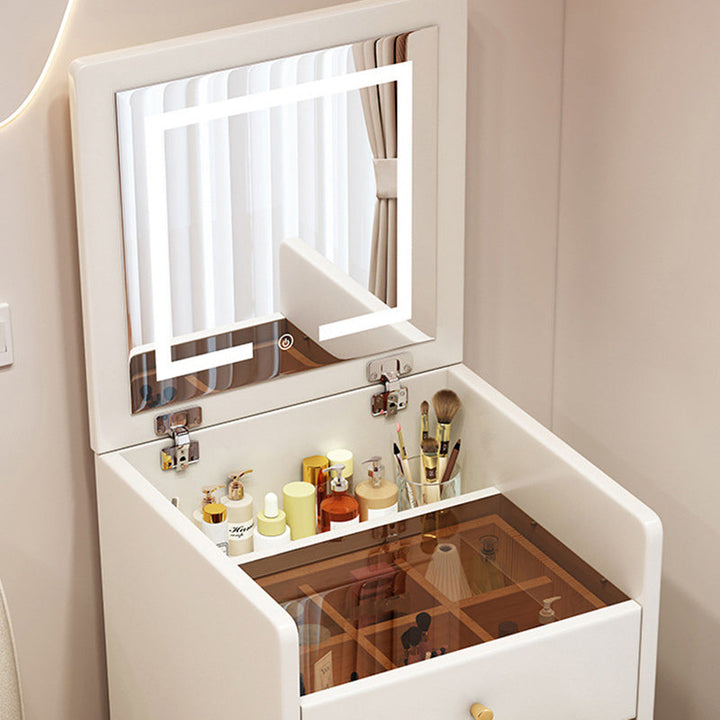 Simplicité moderne Coiffeuse en bois et cuir artificiel à 2 tiroirs pour chambre 
