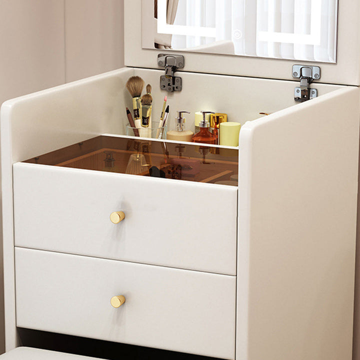 Simplicité moderne Coiffeuse en bois et cuir artificiel à 2 tiroirs pour chambre 