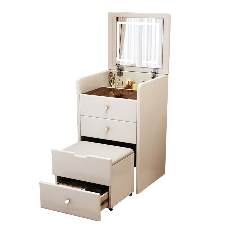 Simplicité moderne Coiffeuse en bois et cuir artificiel à 2 tiroirs pour chambre 