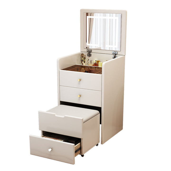 Simplicité moderne Coiffeuse en bois et cuir artificiel à 2 tiroirs pour chambre 