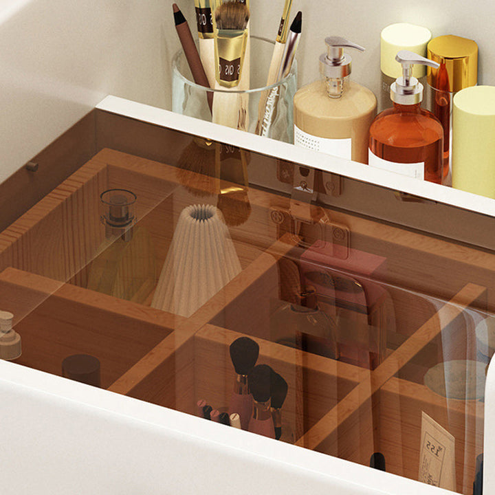 Simplicité moderne Coiffeuse en bois et cuir artificiel à 2 tiroirs pour chambre 