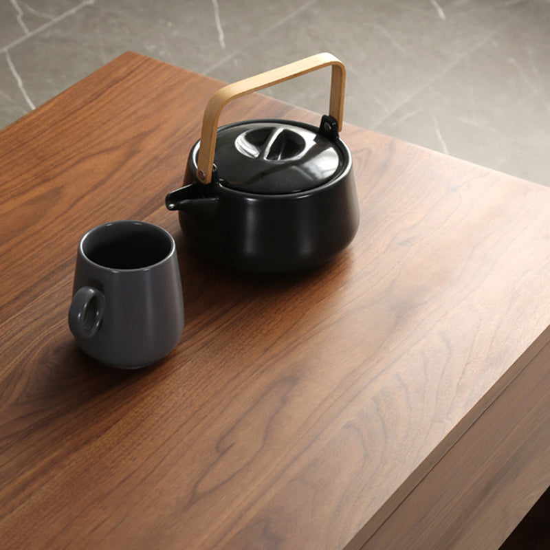 Mesa de centro rectangular moderna y minimalista de madera de nogal y paulownia con 4 cajones para salón 
