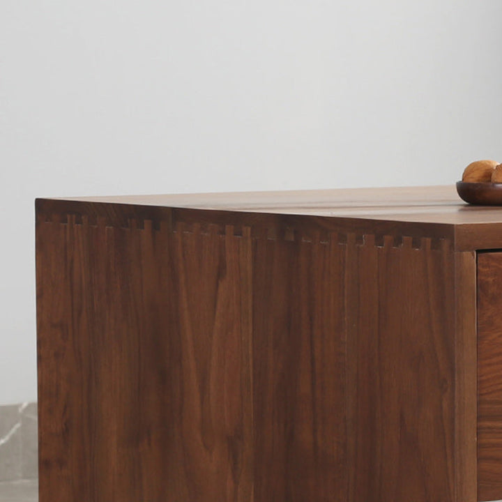 Mesa de centro rectangular moderna y minimalista de madera de nogal y paulownia con 4 cajones para salón 