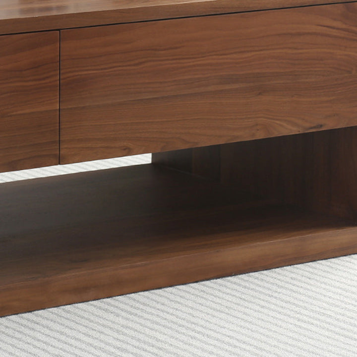 Mesa de centro rectangular moderna y minimalista de madera de nogal y paulownia con 4 cajones para salón 