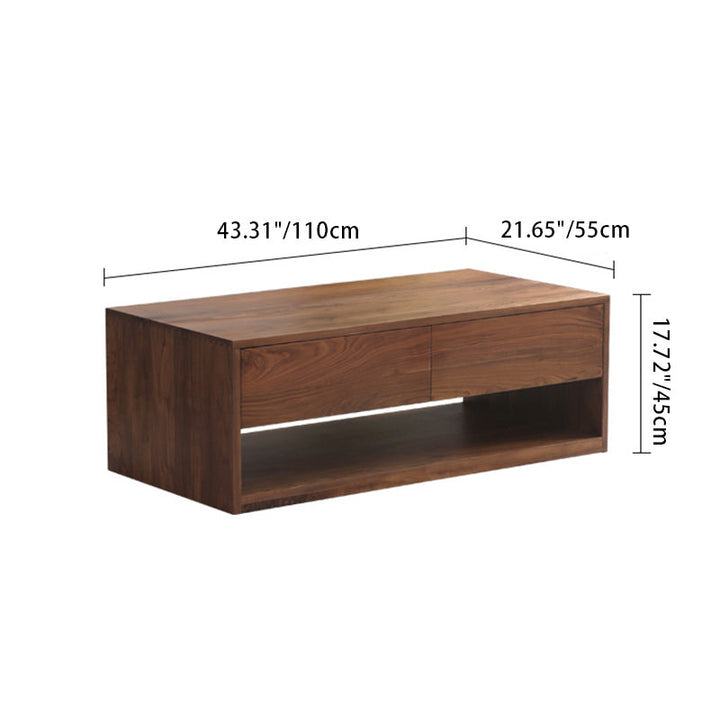 Mesa de centro rectangular moderna y minimalista de madera de nogal y paulownia con 4 cajones para salón 