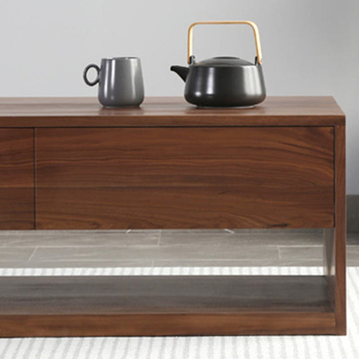 Mesa de centro rectangular moderna y minimalista de madera de nogal y paulownia con 4 cajones para salón 