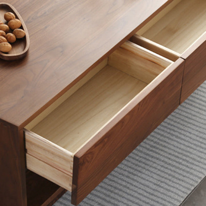 Mesa de centro rectangular moderna y minimalista de madera de nogal y paulownia con 4 cajones para salón 