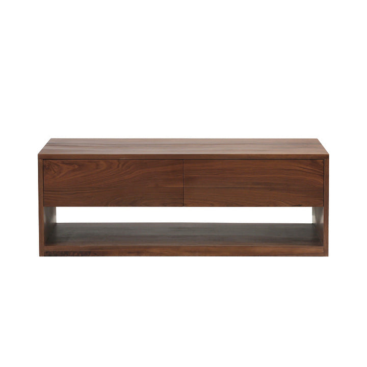 Mesa de centro rectangular moderna y minimalista de madera de nogal y paulownia con 4 cajones para salón 