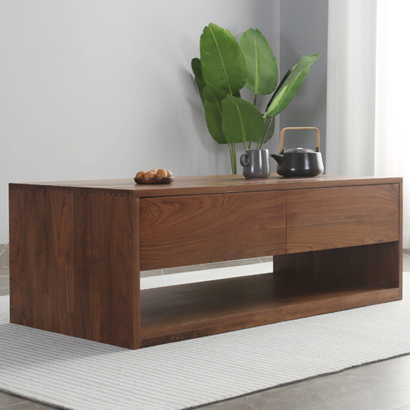 Mesa de centro rectangular moderna y minimalista de madera de nogal y paulownia con 4 cajones para salón 