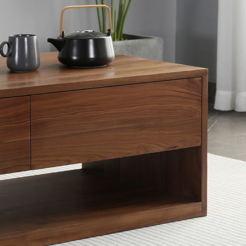 Mesa de centro rectangular moderna y minimalista de madera de nogal y paulownia con 4 cajones para salón 