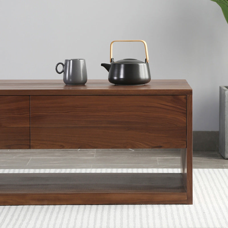 Mesa de centro rectangular moderna y minimalista de madera de nogal y paulownia con 4 cajones para salón 