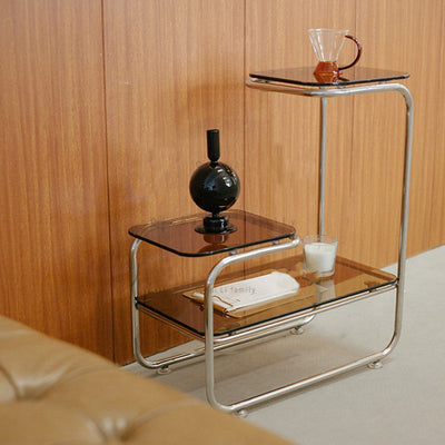Table d'appoint en verre et fer géométrique Art Déco moderne à 3 niveaux pour salle à manger 