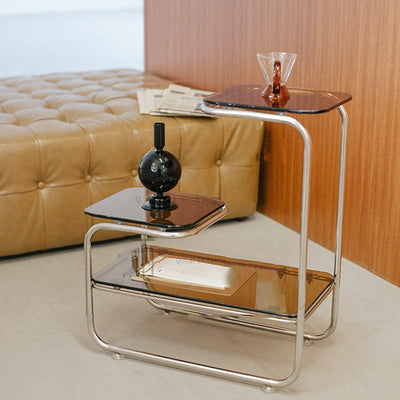 Table d'appoint en verre et fer géométrique Art Déco moderne à 3 niveaux pour salle à manger 