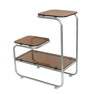 Table d'appoint en verre et fer géométrique Art Déco moderne à 3 niveaux pour salle à manger 