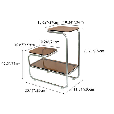 Table d'appoint en verre et fer géométrique Art Déco moderne à 3 niveaux pour salle à manger 