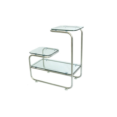 Table d'appoint en verre et fer géométrique Art Déco moderne à 3 niveaux pour salle à manger 
