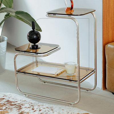 Table d'appoint en verre et fer géométrique Art Déco moderne à 3 niveaux pour salle à manger 