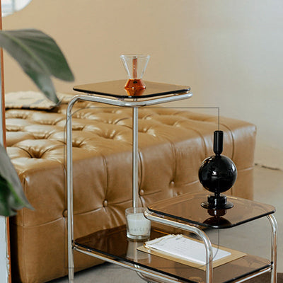 Table d'appoint en verre et fer géométrique Art Déco moderne à 3 niveaux pour salle à manger 
