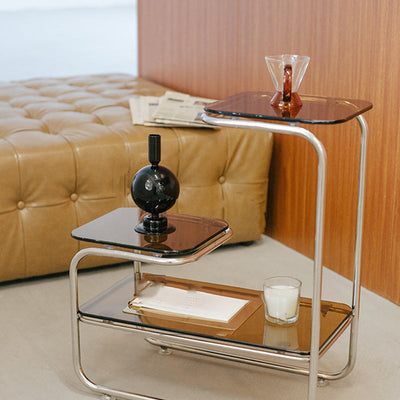 Table d'appoint en verre et fer géométrique Art Déco moderne à 3 niveaux pour salle à manger 