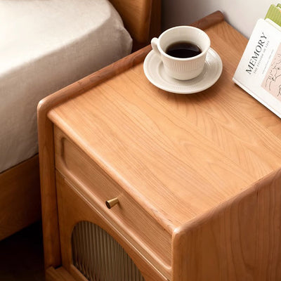 Table de chevet contemporaine rétro carrée en bois de cerisier avec 1 tiroir pour le côté du lit 