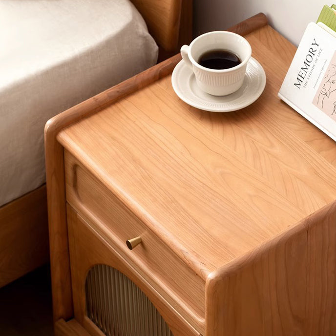Table de chevet contemporaine rétro carrée en bois de cerisier avec 1 tiroir pour le côté du lit 