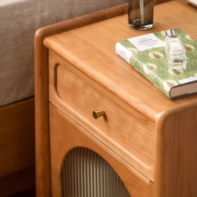 Table de chevet contemporaine rétro carrée en bois de cerisier avec 1 tiroir pour le côté du lit 