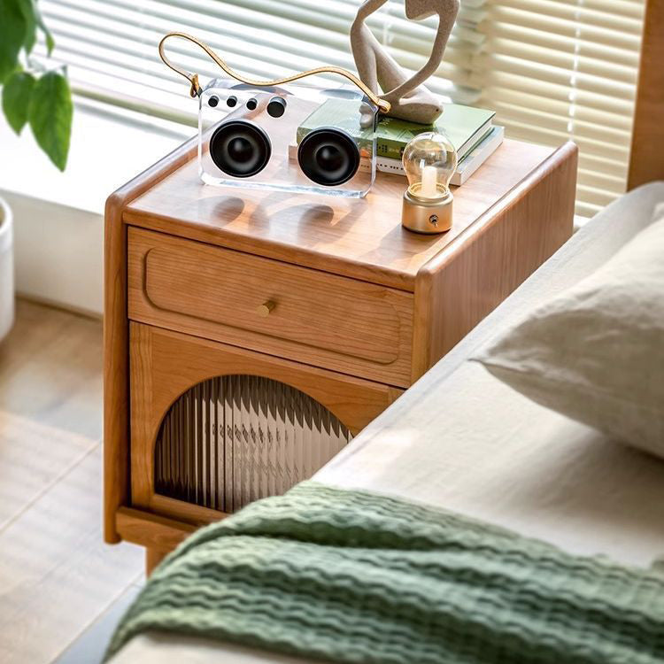 Table de chevet contemporaine rétro carrée en bois de cerisier avec 1 tiroir pour le côté du lit 
