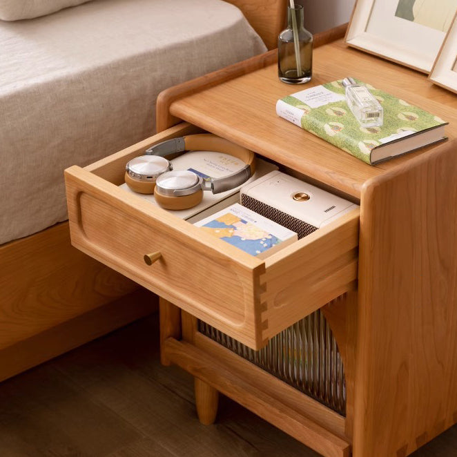 Table de chevet contemporaine rétro carrée en bois de cerisier avec 1 tiroir pour le côté du lit 