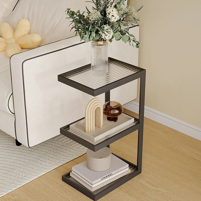 Contemporary Simplicity Glass Iron Side Table 3/4 - Tier For Living Room