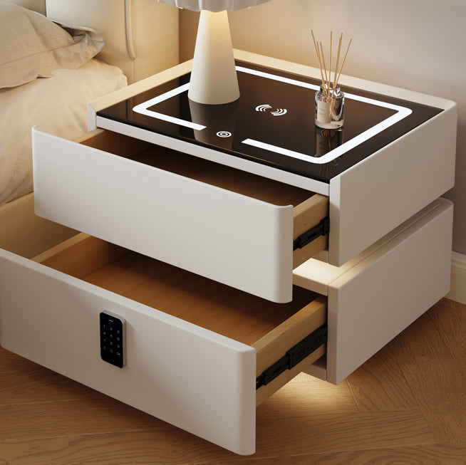 Cube nordique contemporain en verre carré avec pierre frittée, table de chevet à 2 tiroirs pour chambre 