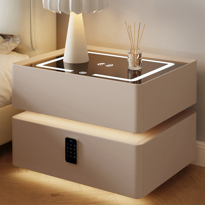 Cube nordique contemporain en verre carré avec pierre frittée, table de chevet à 2 tiroirs pour chambre 