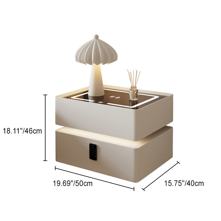 Cube nordique contemporain en verre carré avec pierre frittée, table de chevet à 2 tiroirs pour chambre 
