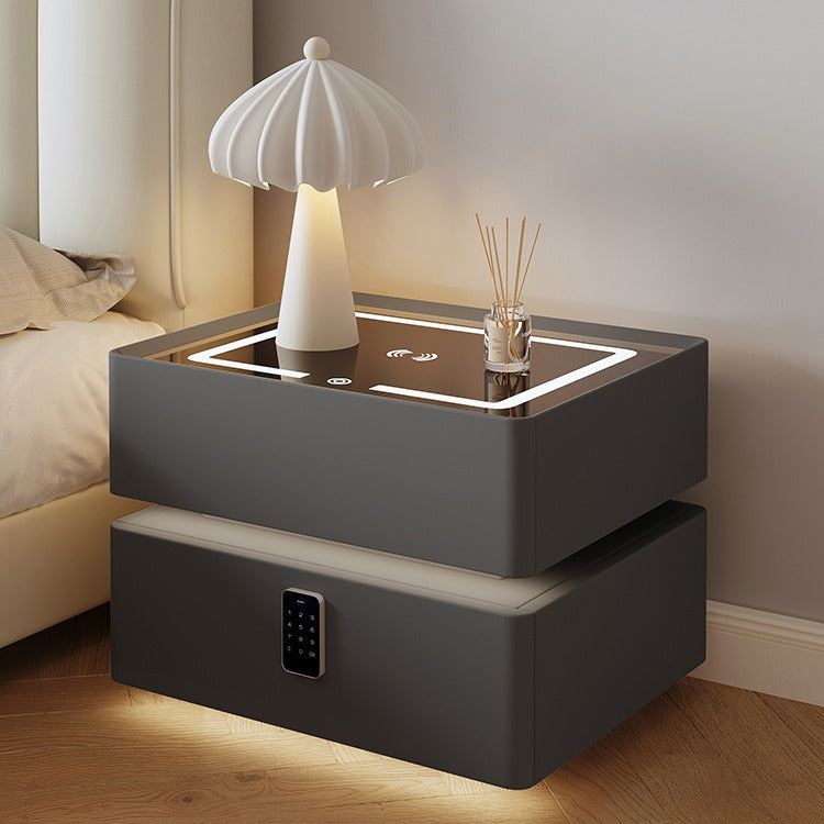 Cube nordique contemporain en verre carré avec pierre frittée, table de chevet à 2 tiroirs pour chambre 