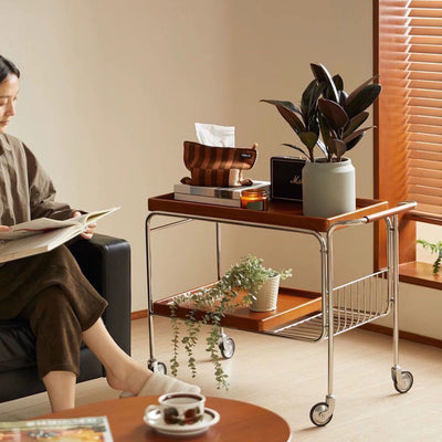 Table d'appoint contemporaine en bois nordique avec 4 roues pour le salon 